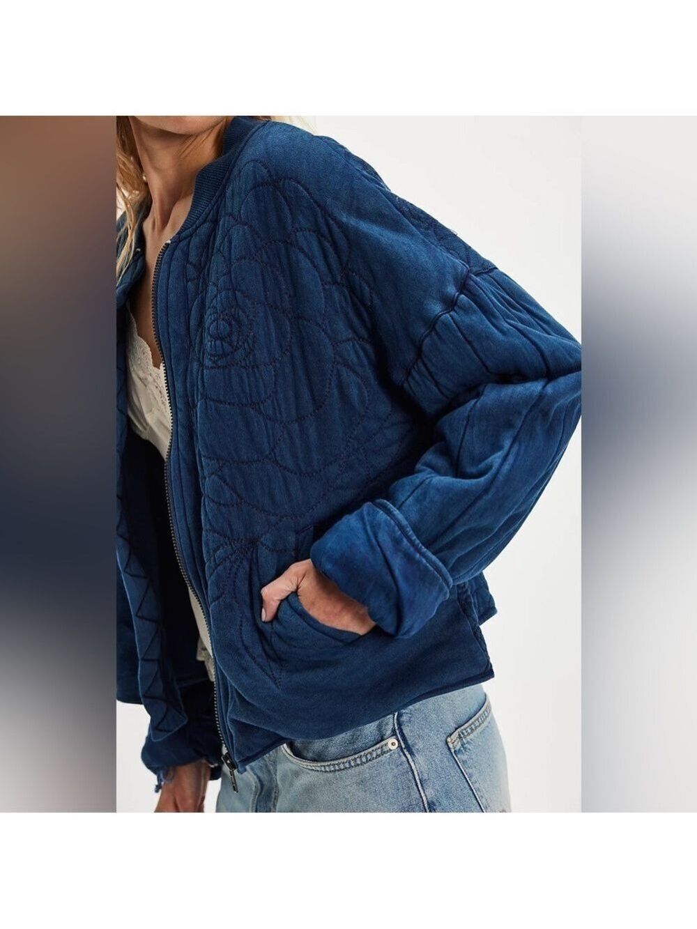 Free People Rose Zip-Up Sweatshirt Jacket Size L